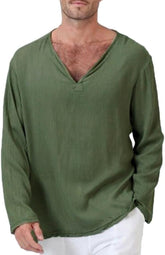 Men'S Summer T-Shirt Cotton Linen Thai Hippie Shirt V-Neck Beach Yoga Top Blouse